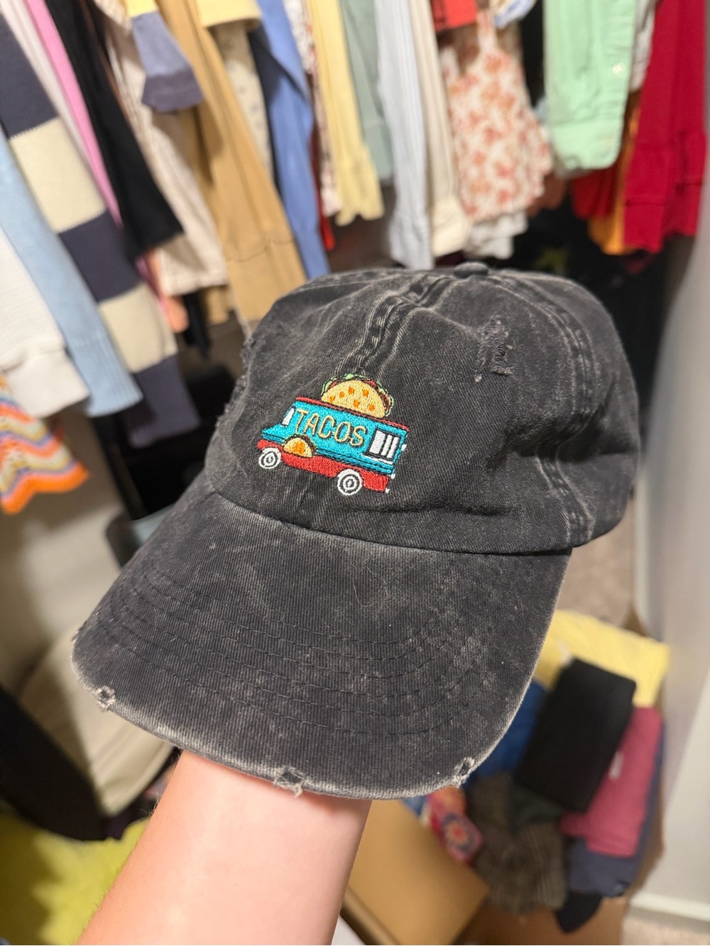 Adjustable Black Distressed Taco Truck Embroidered Baseball Cap